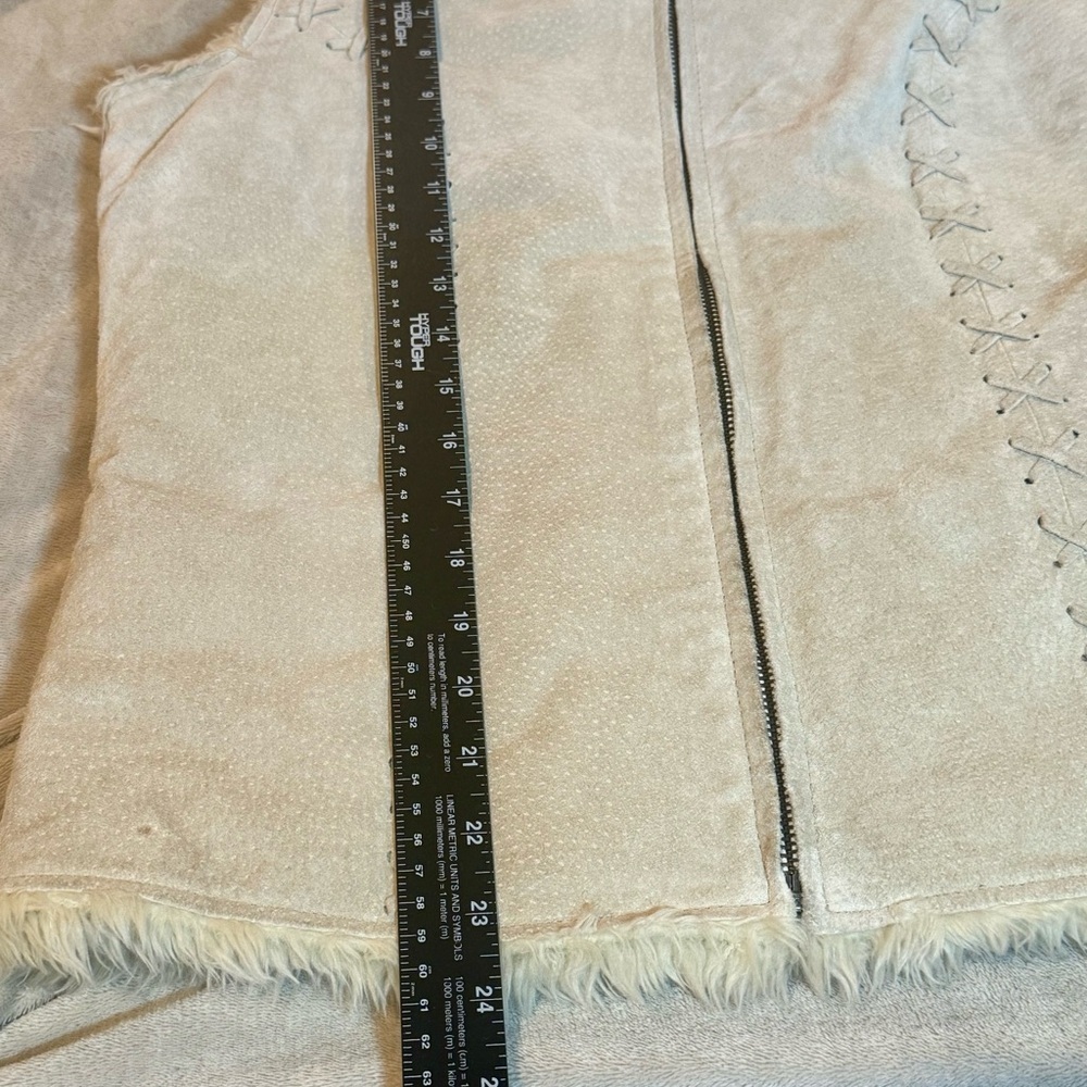 Vtg Penny Lane Ruff Hewn Fur Trimmed Suede-Leather  Shearling CoatVest Jacket  S - Picture 11 of 13